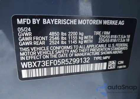 2024 BMW X1 xDrive28I from USA, damaged, VIN WBX73EF05R5Z99132